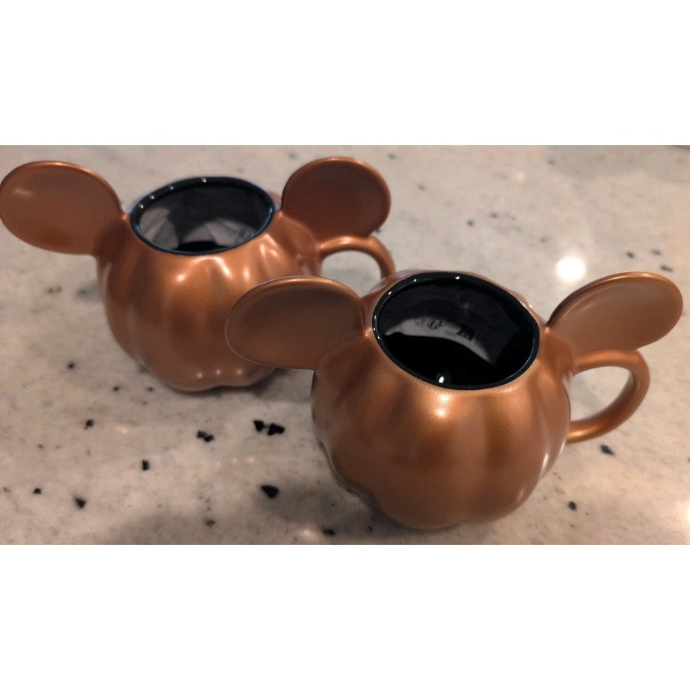 Disney   Home Halloween Mickey Mouse Ear Pumpkin Mug Ceramic Copper Set Of 2 NEW
